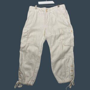 Sundance Linen Cargo Pants Size 6 White ivory white drawstring button deatails